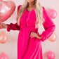Twist Front V-Neck Flounce Sleeve Dress