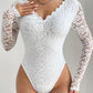 V-Neck Long Sleeve Lace Trim Bodysuit
