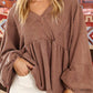 V-Neck Exposed Seams Balloon Sleeve Top