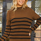 Striped Decorative Button Mock Neck Sweater