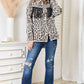Double Take Leopard Fringe Detail Collared Neck Denim Jacket