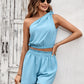 One-Shoulder Crop Top and Paperbag Waist Shorts Set