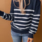Striped Decorative Button Mock Neck Sweater