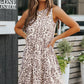 Leopard Round Neck Tiered Sleeveless Mini Dress