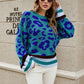 Leopard Round Neck Dropped Shoulder Sweater