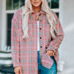 Plaid Curved Hem Dropped Shoulder Longline Shirt Jacket