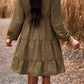 Lace Trim V-Neck Long Sleeve Dress