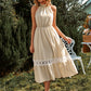 Grecian Neck Spliced Lace Midi Dress