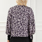 Leopard Round Neck Lantern Sleeve Slit Sweatshirt