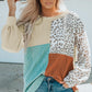 Color Block Leopard Round Neck Sweatshirt