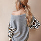 Leopard Round Neck Dropped Shoulder Sweater
