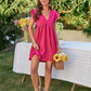 Textured V-Neck Flutter Sleeve Dress