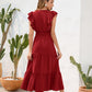 Tiered Ruffled V-Neck Cap Sleeve Dress
