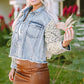 Leopard Button Up Raw Hem Denim Jacket
