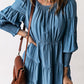 Ruched Round Neck Lantern Sleeve Dress