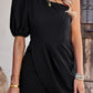 One-Shoulder Puff Sleeve Pleated Detail Romper