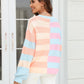 Round Neck Long Sleeve Color Block Dropped Shoulder Pullover Sweater