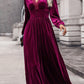 Lace Detail V-Neck Balloon Sleeve Midi Dress