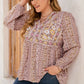 Plus Size V-Neck Prined Long Sleeve Blouse