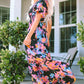 Printed V-Neck Short Sleeve Maxi Dress