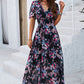 Smocked Floral V-Neck Short Sleeve Dress
