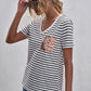 Striped Sequin Patch V-Neck Tee