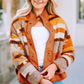 Fuzzy Contrast Snap Down Long Sleeve Jacket
