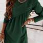 Ruched Round Neck Long Sleeve Dress