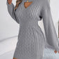 Cable-Knit Cutout Round Neck Slit Sweater
