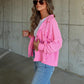 Ribbed Collared Neck Button Up Jacket
