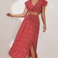 Printed Flutter Sleeve Crop Top and Ruffle Hem Slit Skirt