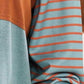 Round Neck Striped Long Sleeve Slit T-Shirt