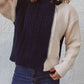 Cable-Knit Contrast Zip-Up Cardigan