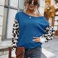 Leopard Round Neck Dropped Shoulder Sweater