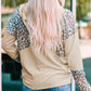 Leopard Color Block Buttoned Drawstring Detail Hoodie