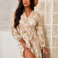 Pompom Trim Puff Sleeve Belted Lace Dress