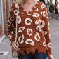 Leopard Frayed Hem Long Sleeve Sweater