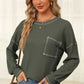 Contrast Stitching Waffle-Knit Round Neck Blouse