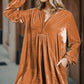 Notched Balloon Sleeve Ruched Mini Dress