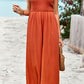 Frill Trim Tie Shoulder Wide Leg Jumpsuit with Pockets
