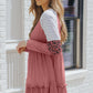 Frill Striped Leopard Round Neck Mini Dress