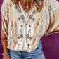 V-Neck Lace Detail Slit Blouse