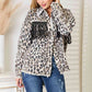Double Take Leopard Fringe Detail Collared Neck Denim Jacket