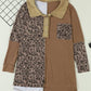 Half Button Leopard Collared Neck Blouse