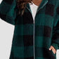 Plaid Zip Up Hooded Jacket with Pockets