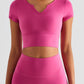 Notched Neck Short Sleeve Cropped Sports Top
