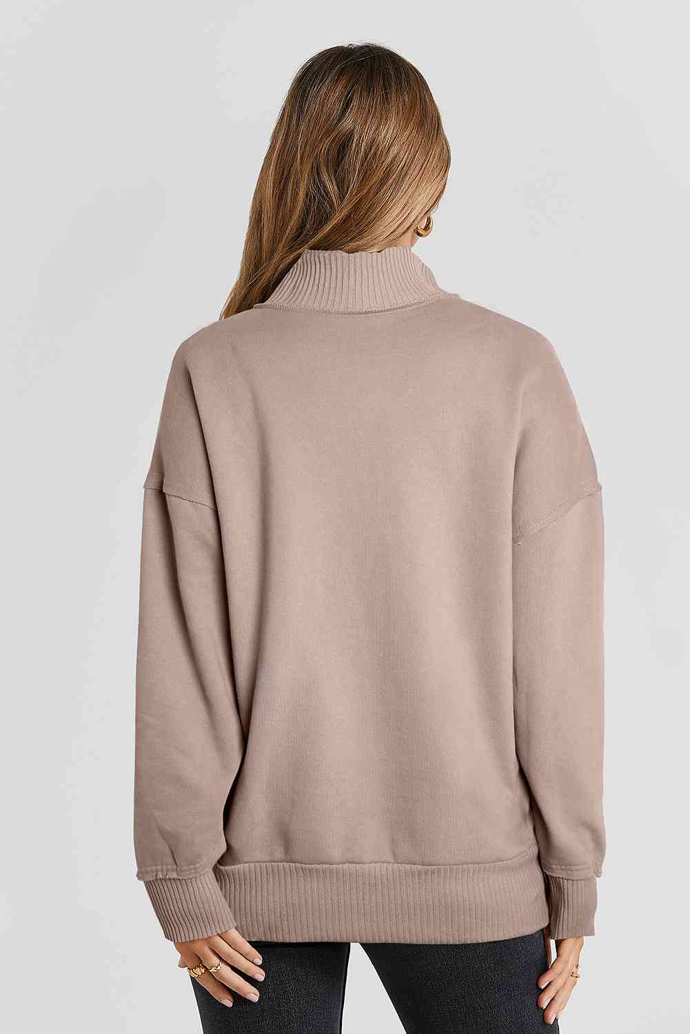 Half Sanp Drop Shoulder Long Sleeve Sweatshirt