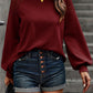 Lantern Sleeve Round Neck Blouse