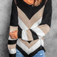Eyelet Color Block Long Sleeve Sweater