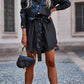 Tie Waist Collared Long Sleeve Dress